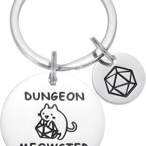 D&D Gift Keychain Stainless Steel Funny Dungeon Meowster for Gamers